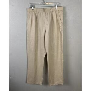 GOD BODY COLLECTION Linen Pants Mens 38 Khaki Flat Front Straight Fit